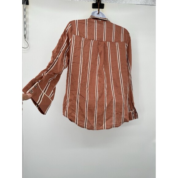 Buru Tencel Linen Blend Copper Cream Striped PJ Style Lounge Top M tan/white - Picture 3 of 8